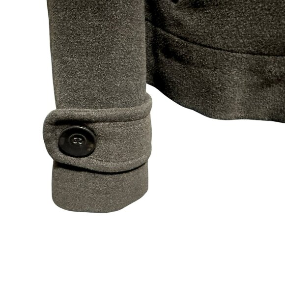 Anthropologie Tulle Gray Flannel Jacket Sz M Hood Cropped Lined Snap Front - Picture 2 of 6